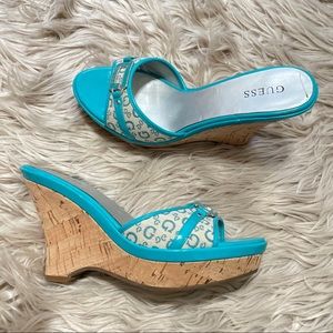 Guess turquoise cork wedges size 8